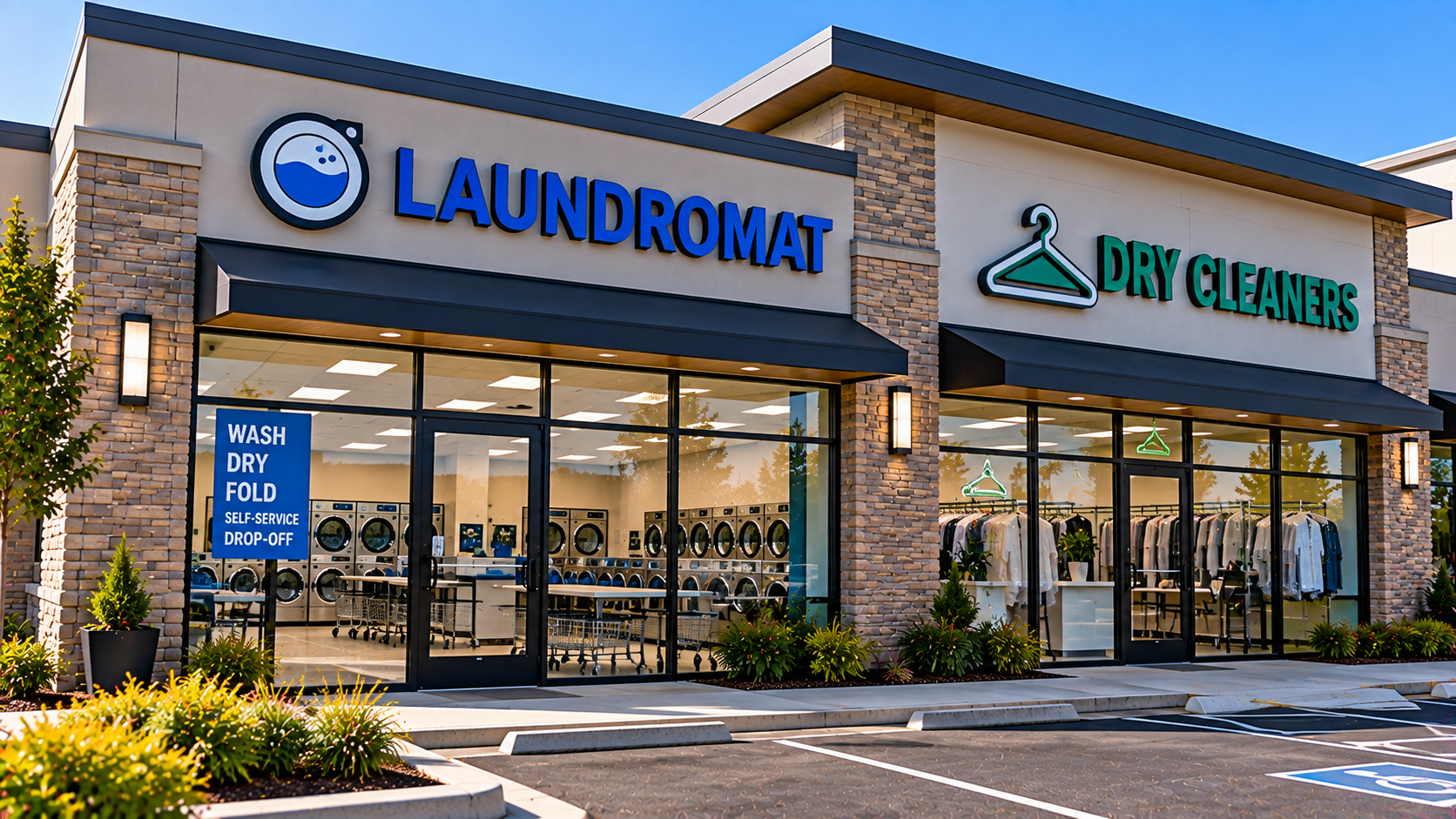 Laundromat and dry cleaner storefront