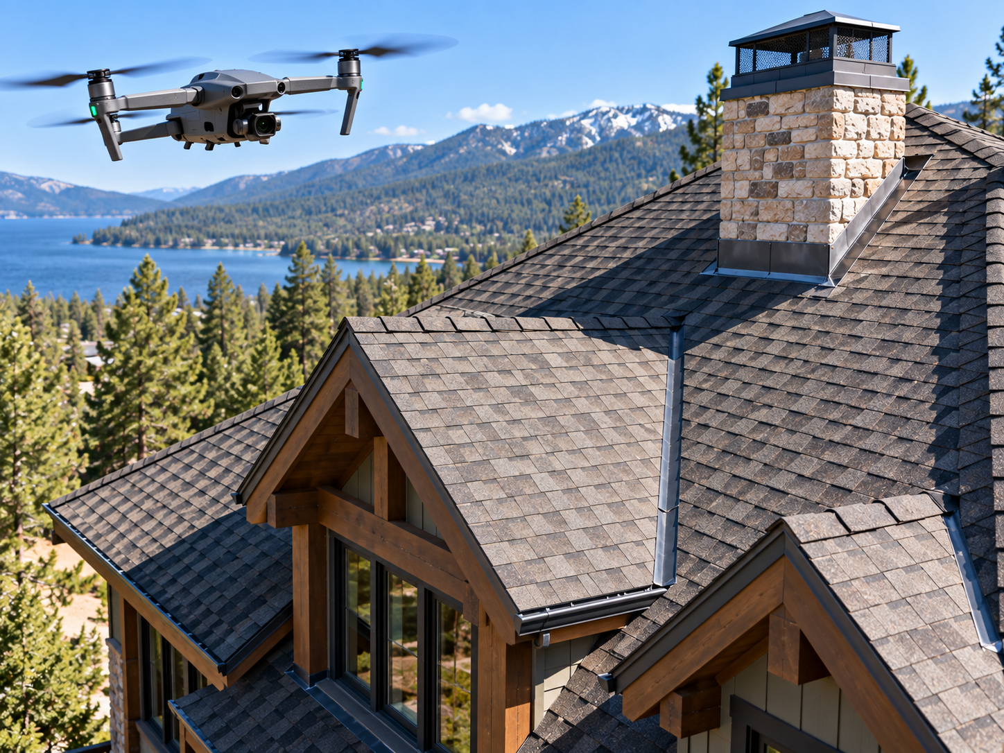 Drone inspecting a steep residential roof