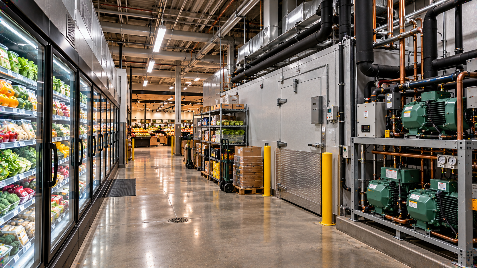 Grocery store back-of-house refrigeration and mechanical equipment