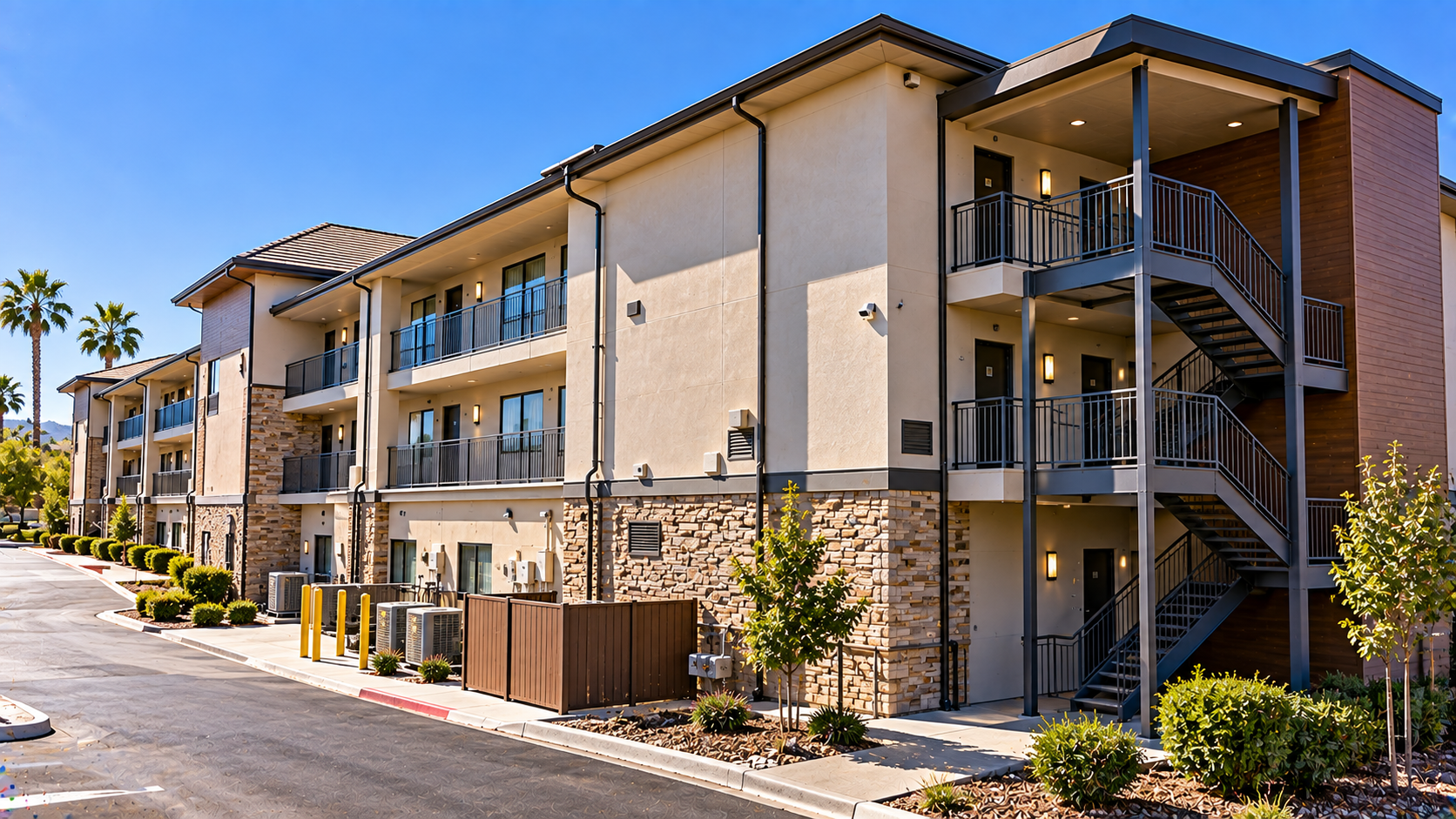 Exterior of a multi-story motel building