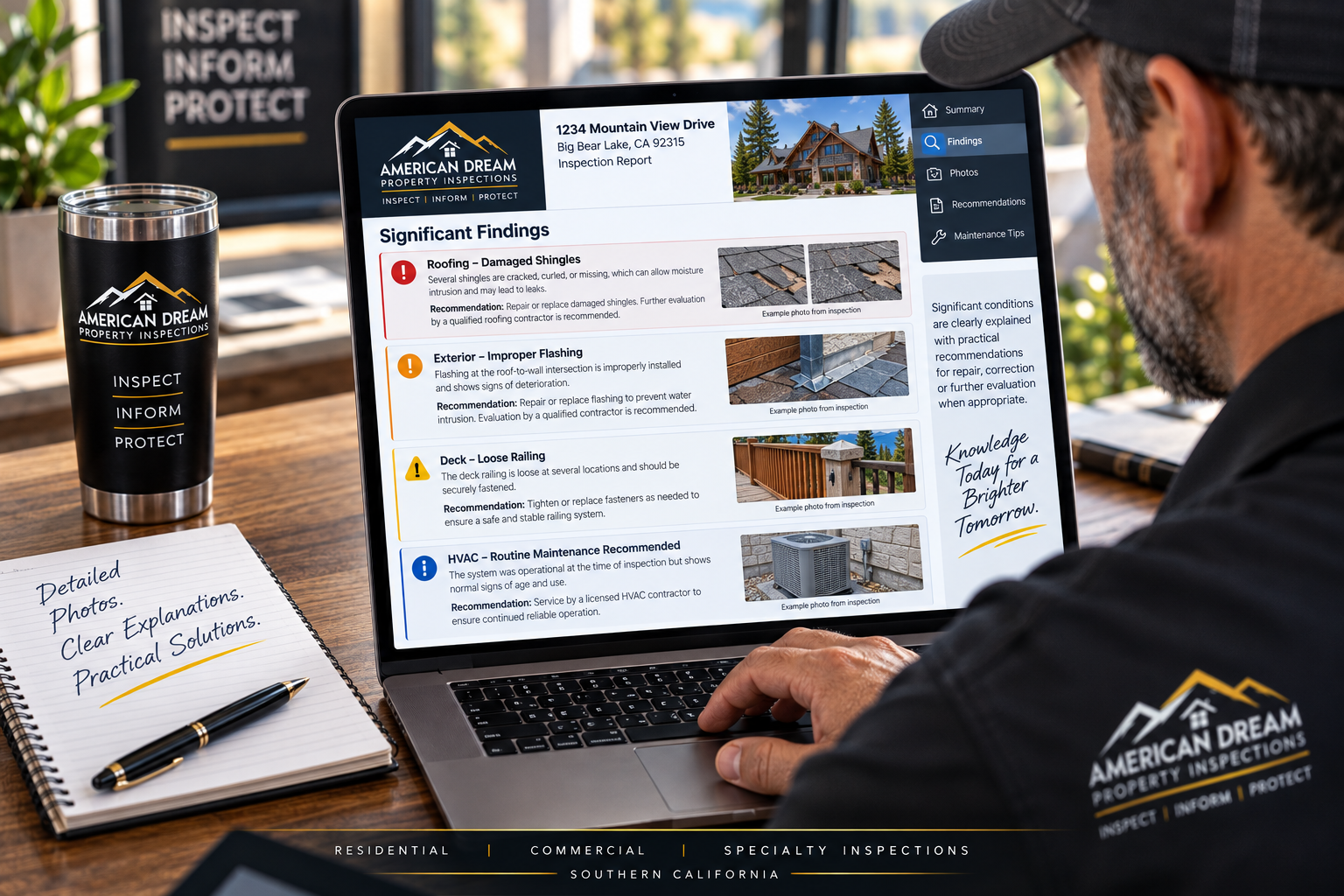 Home inspection report showing clear repair recommendations