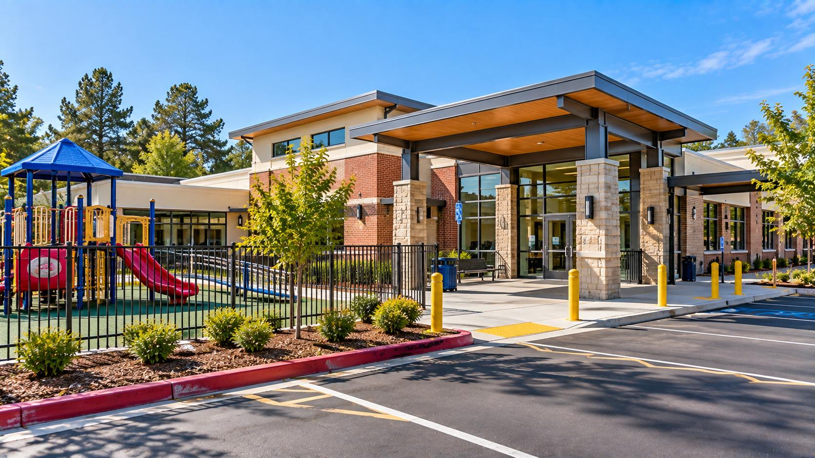 School or daycare facility exterior and entrance