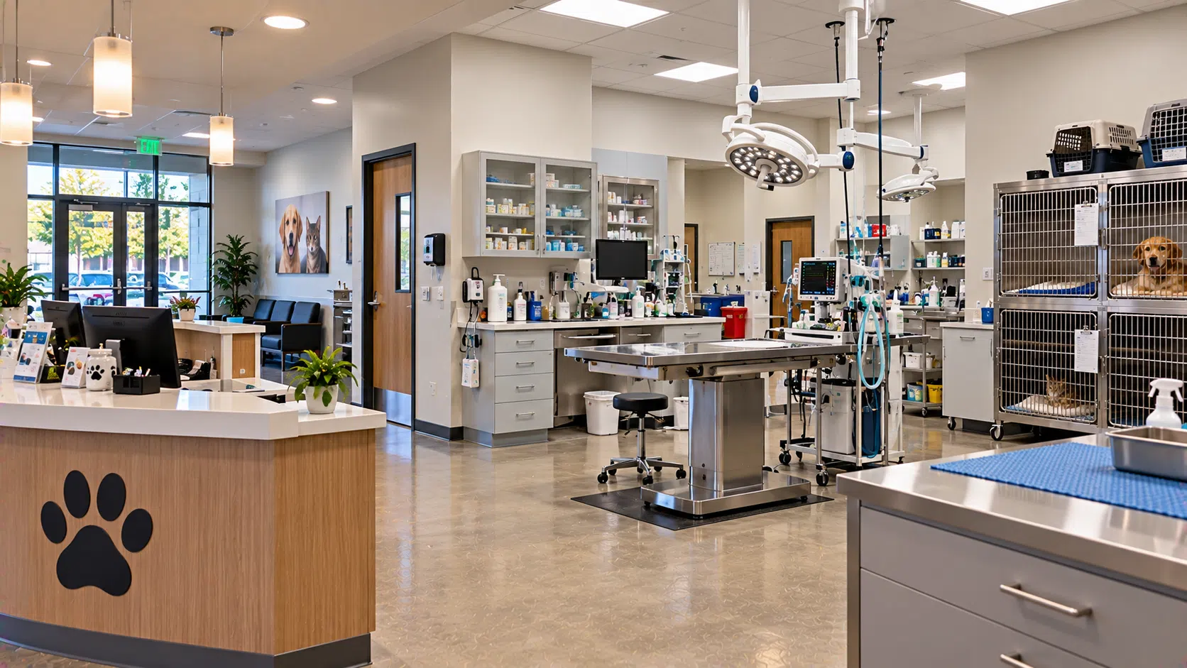 Veterinary clinic reception and treatment area