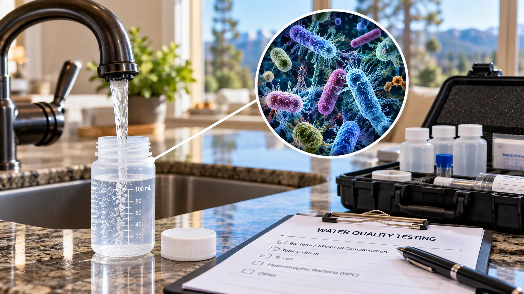 Private well water sample prepared for laboratory testing